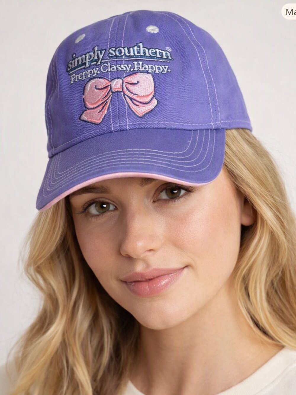 Simply Southern Preppy Classy Happy Bow Hat Adjustable Blue Pink